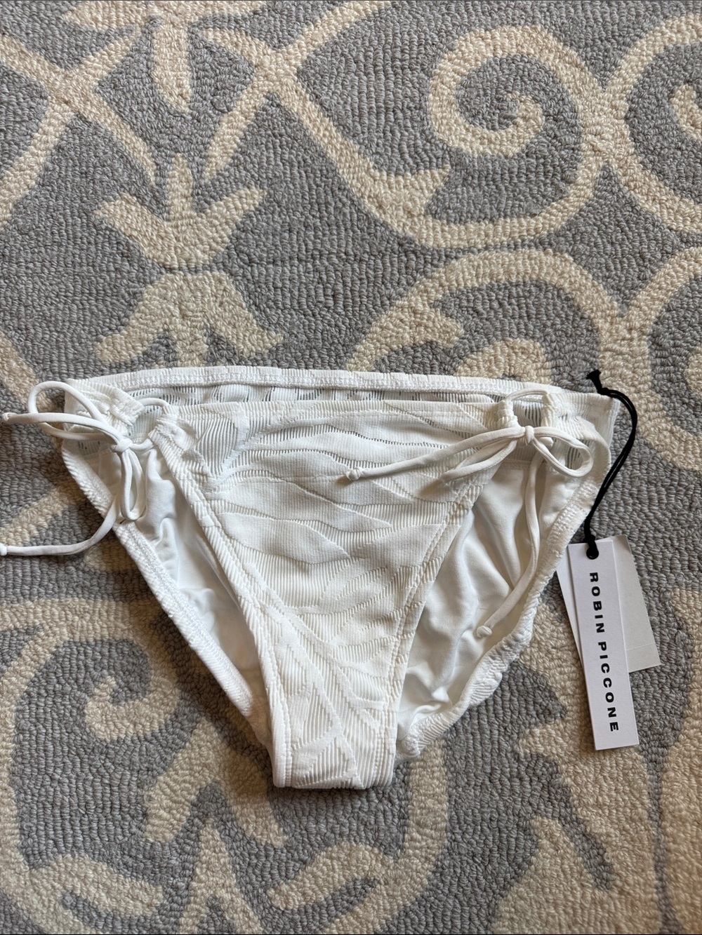 NWT Robin Piccone Off White Textured Tie-Side Bikini Bottom Sz M